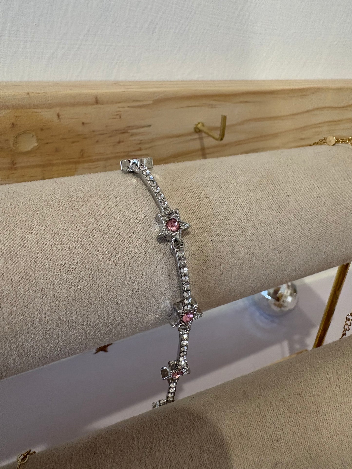 Silver and pink star bracelet