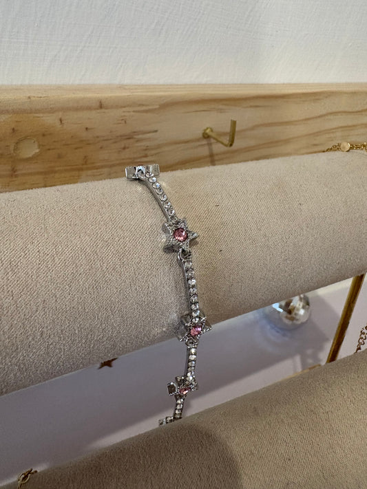 Silver and pink star bracelet