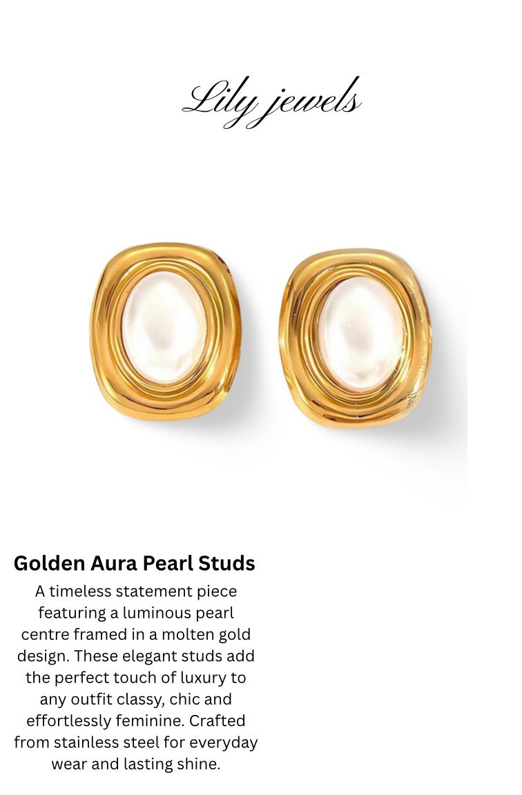 Golden aura pearl studs