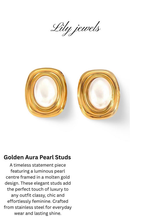 Golden aura pearl studs