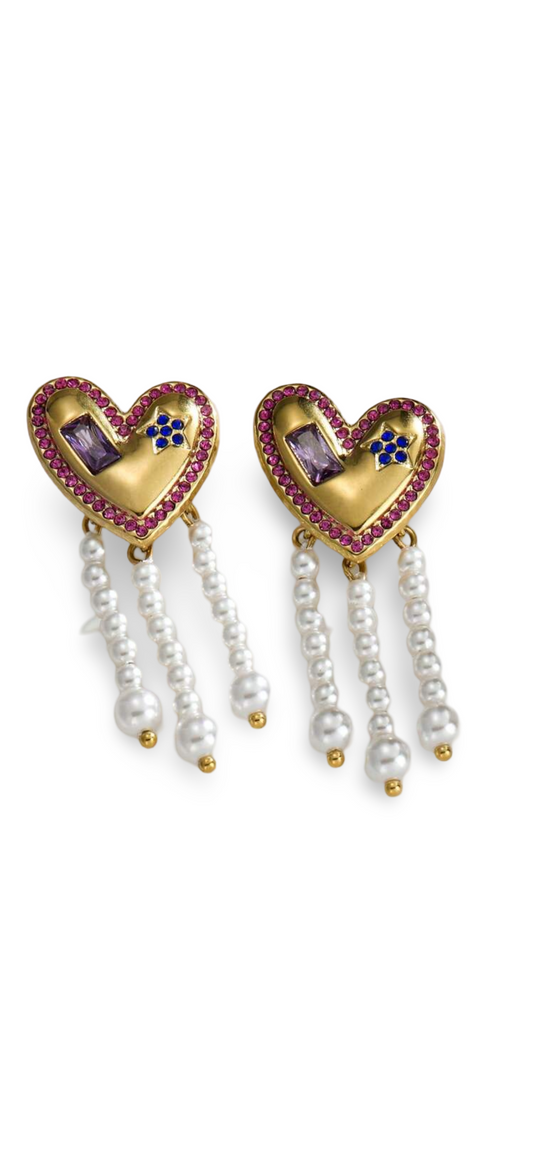 Heart pearl earrings